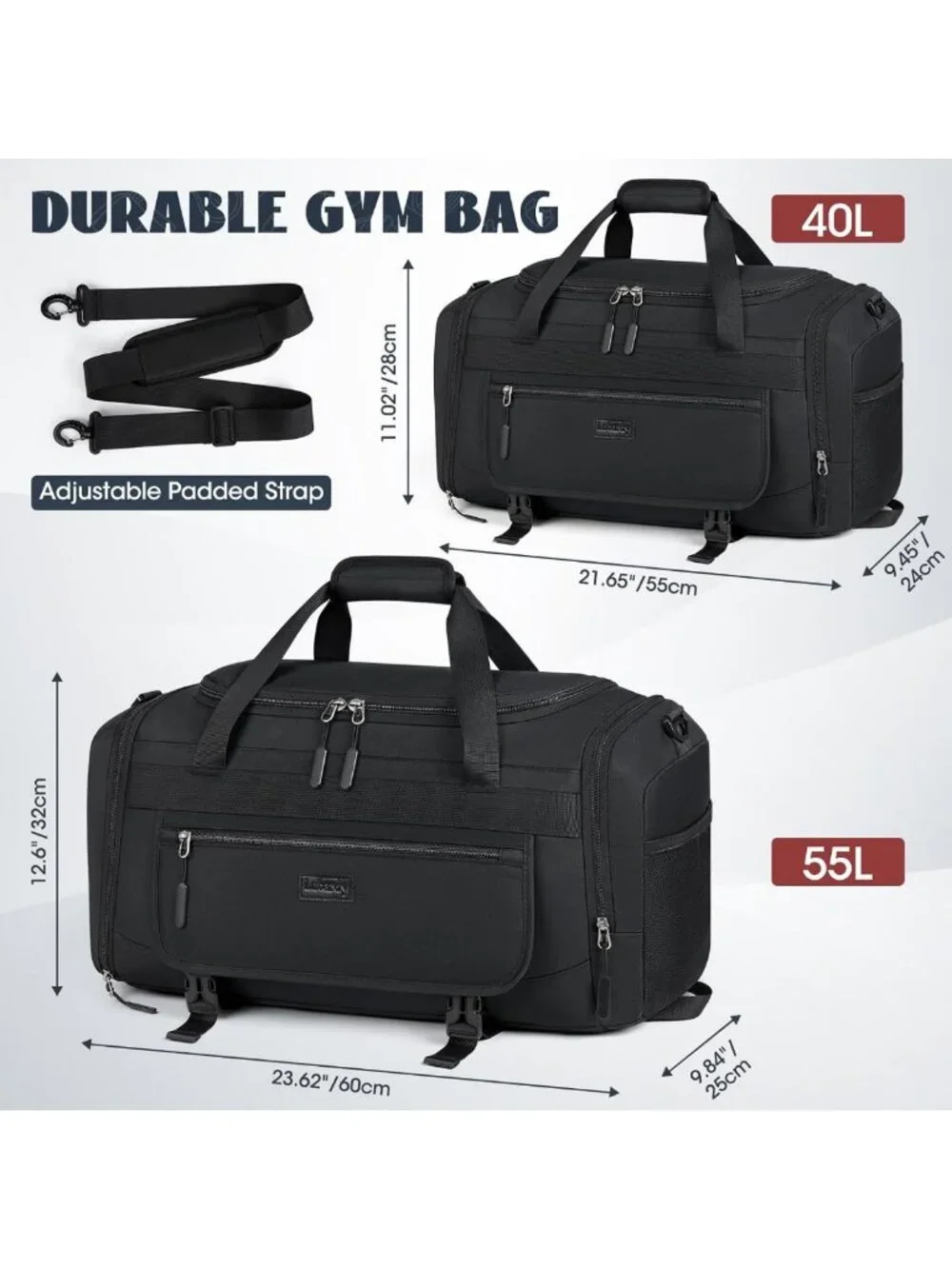 40L Sports Gym Duffel Bag with Shoe Compartment & Wet Pocket - Water Resistant